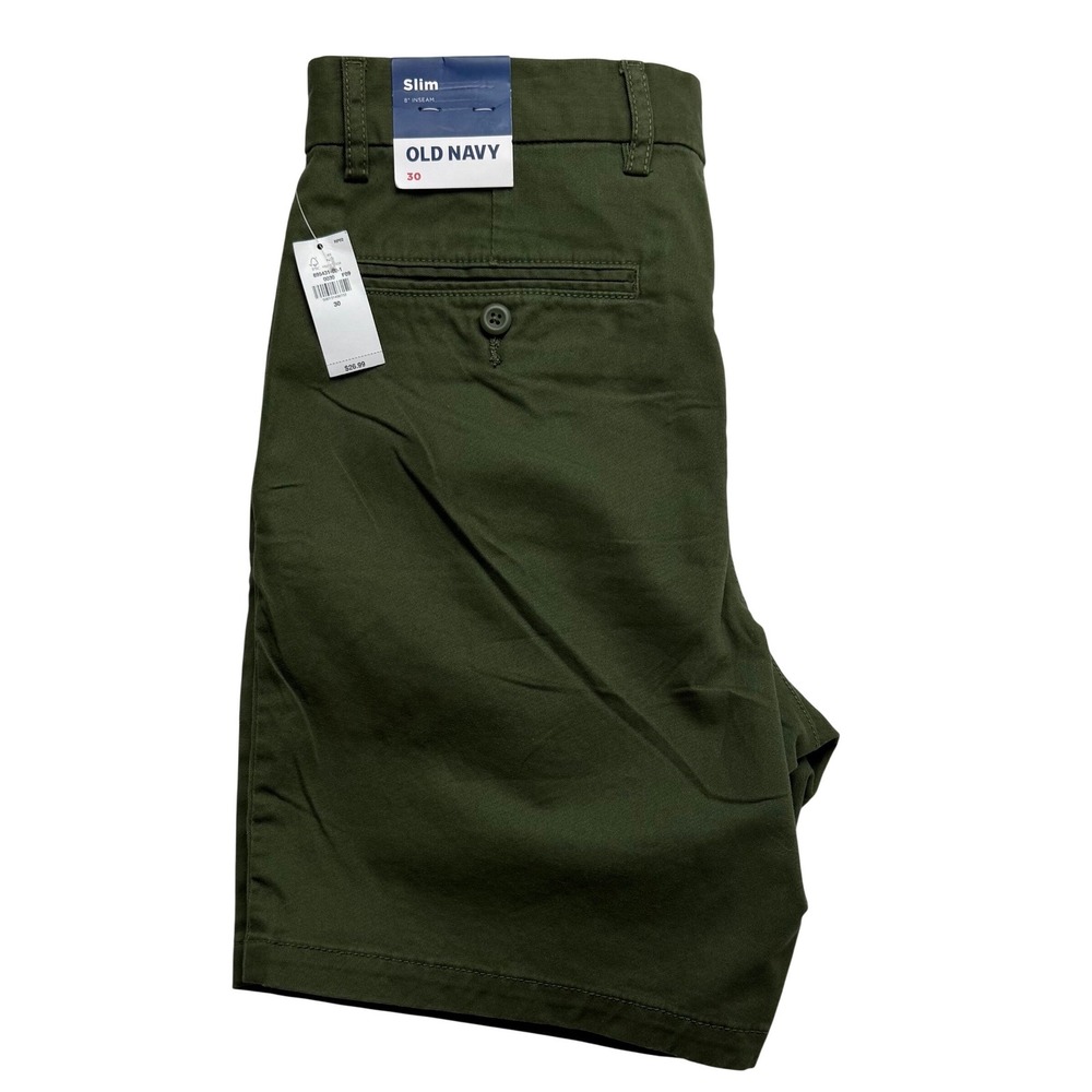 Old Navy Slim Built-In Flex Twill Shorts Chino Mens 30 Olive Green 8 Inch Inseam